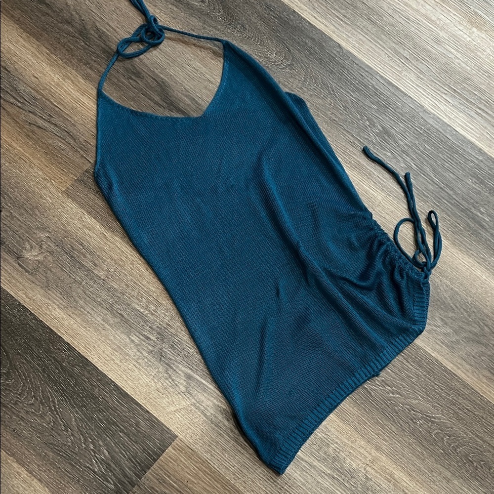 (5) Teal Halter Knit cover up